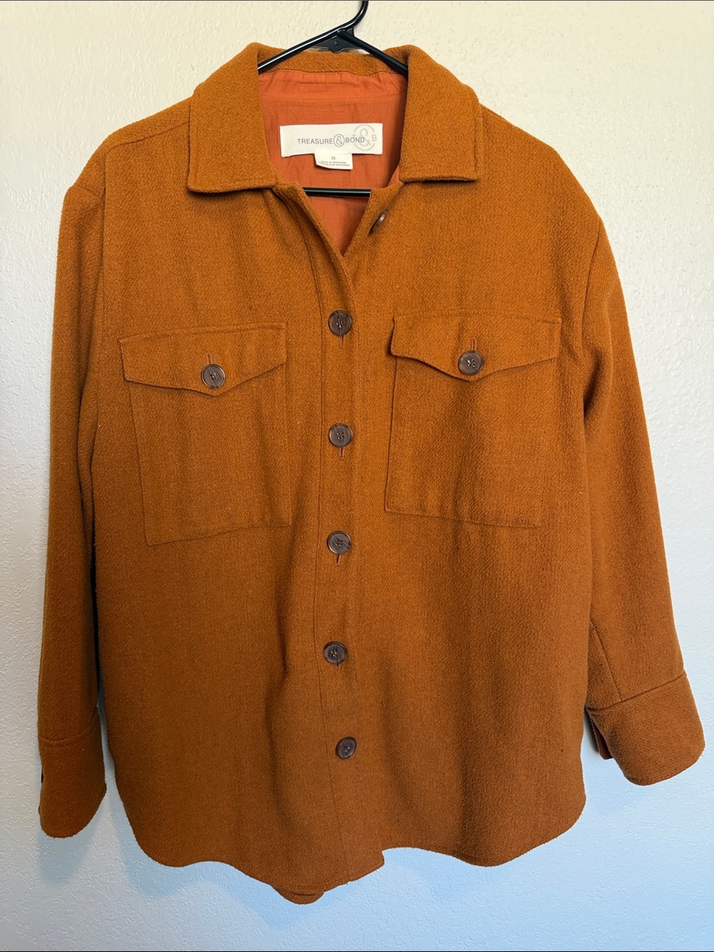 Treasure & Bond Women's Burnt Orange Button-Front Wool Shacket